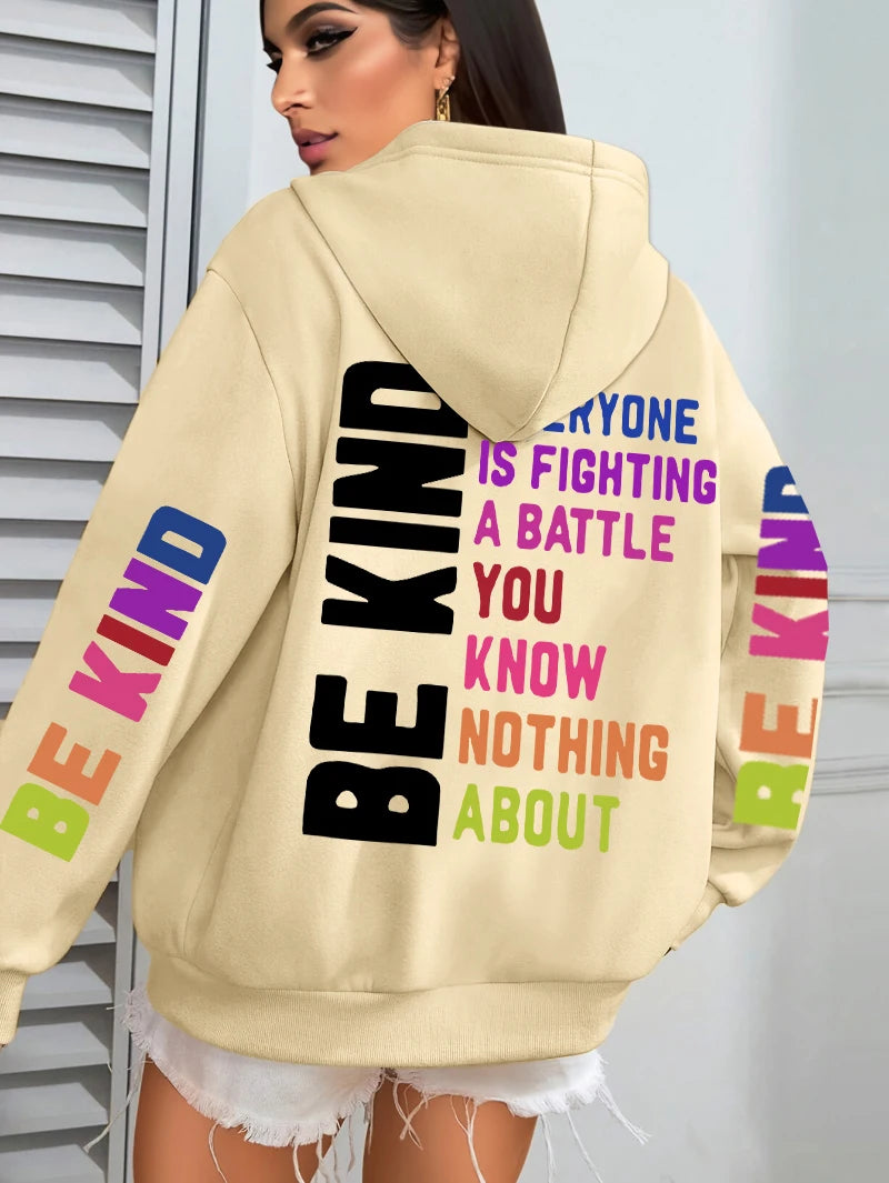 FREEME™ Be Kind Hoodie - Letter Print Fleece | Positive Vibes Streetwear
