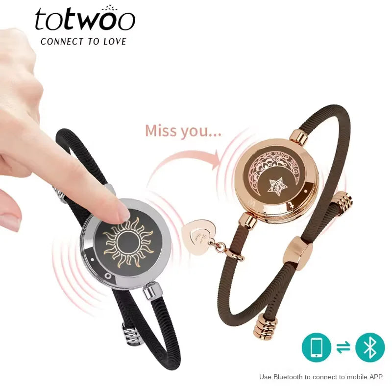 FREEME™ Long Distance Touch Bracelets for Couples - Light Up & Vibrate Smart Sun & Moon Love Bracelet Set