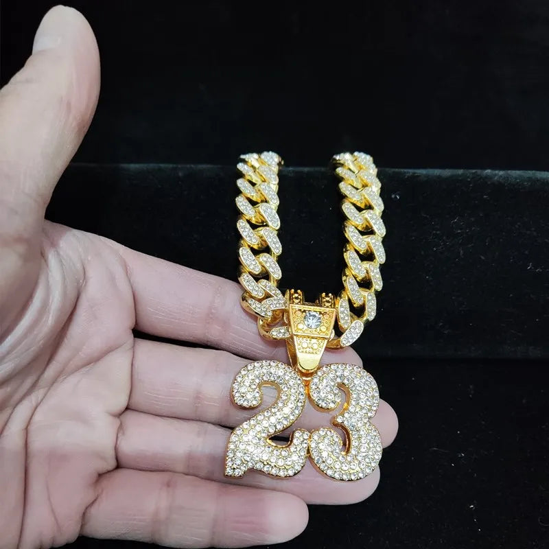 FREEME™ Hip Hop Number 23 Iced Out Pendant Necklace - Crystal Cuban Chain Unisex Jewelry